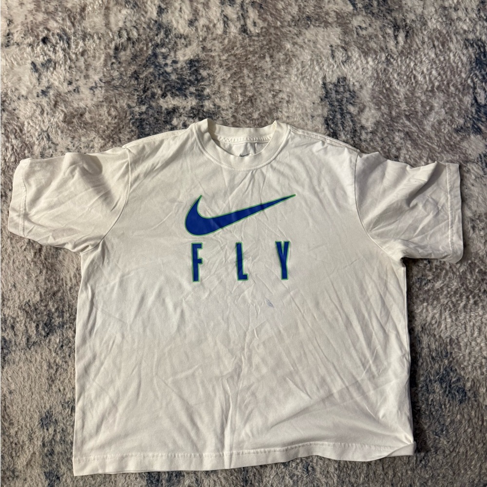 Nike White Tee with Blue and Green Swoosh